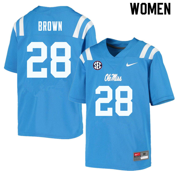 Women #28 Markevious Brown Ole Miss Rebels College Football Jerseys Sale-Powder Blue